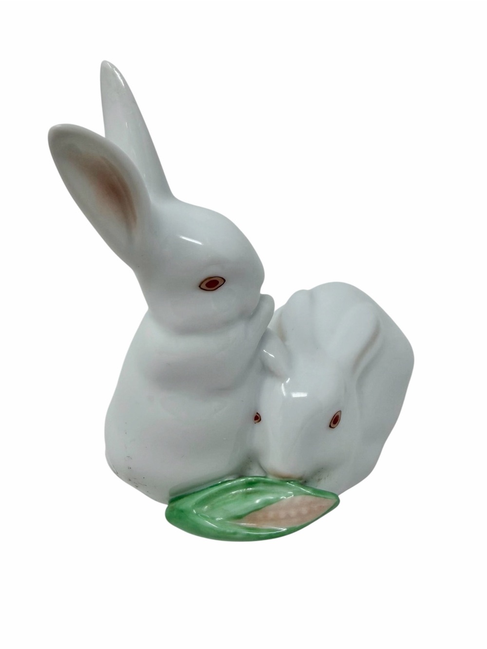 Herend Hungary Vintage White Porcelain Rabbits Nibbling on Corn